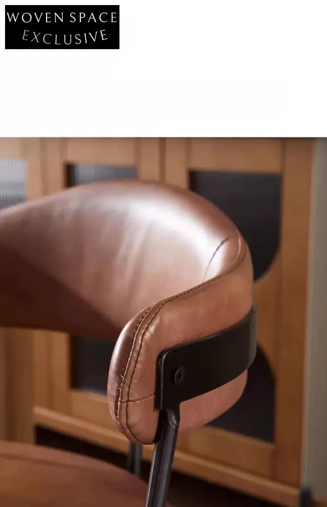 Nordic medieval style leather round chair iron creative dining chair industrial style designer retro backrest study