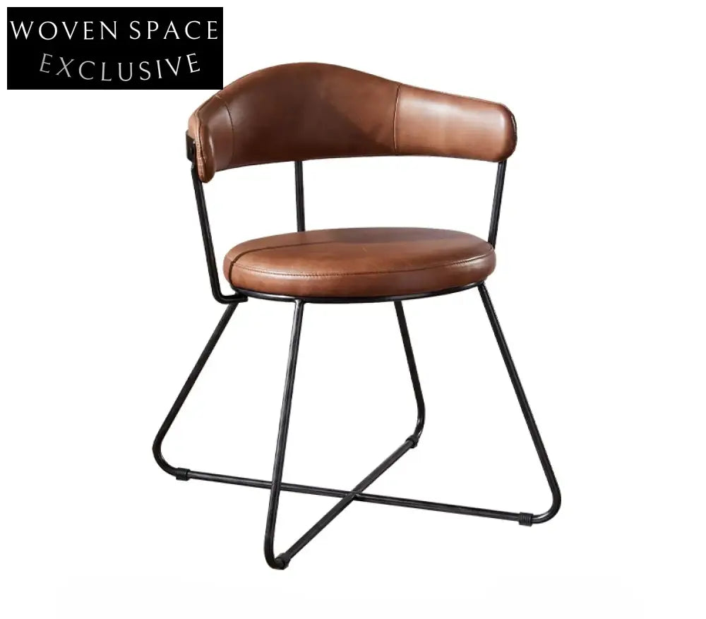 Nordic medieval style leather round chair iron creative dining chair industrial style designer retro backrest study