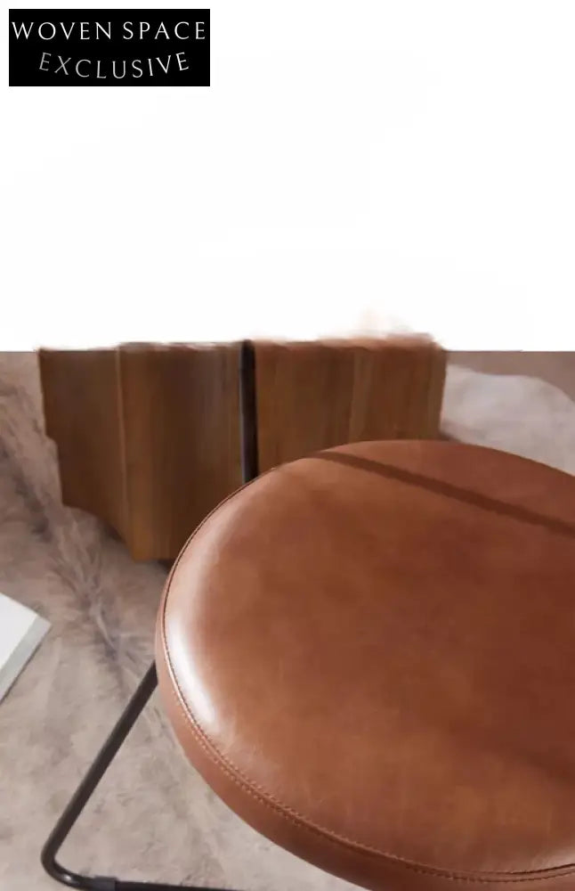 Nordic medieval style leather round chair iron creative dining chair industrial style designer retro backrest study