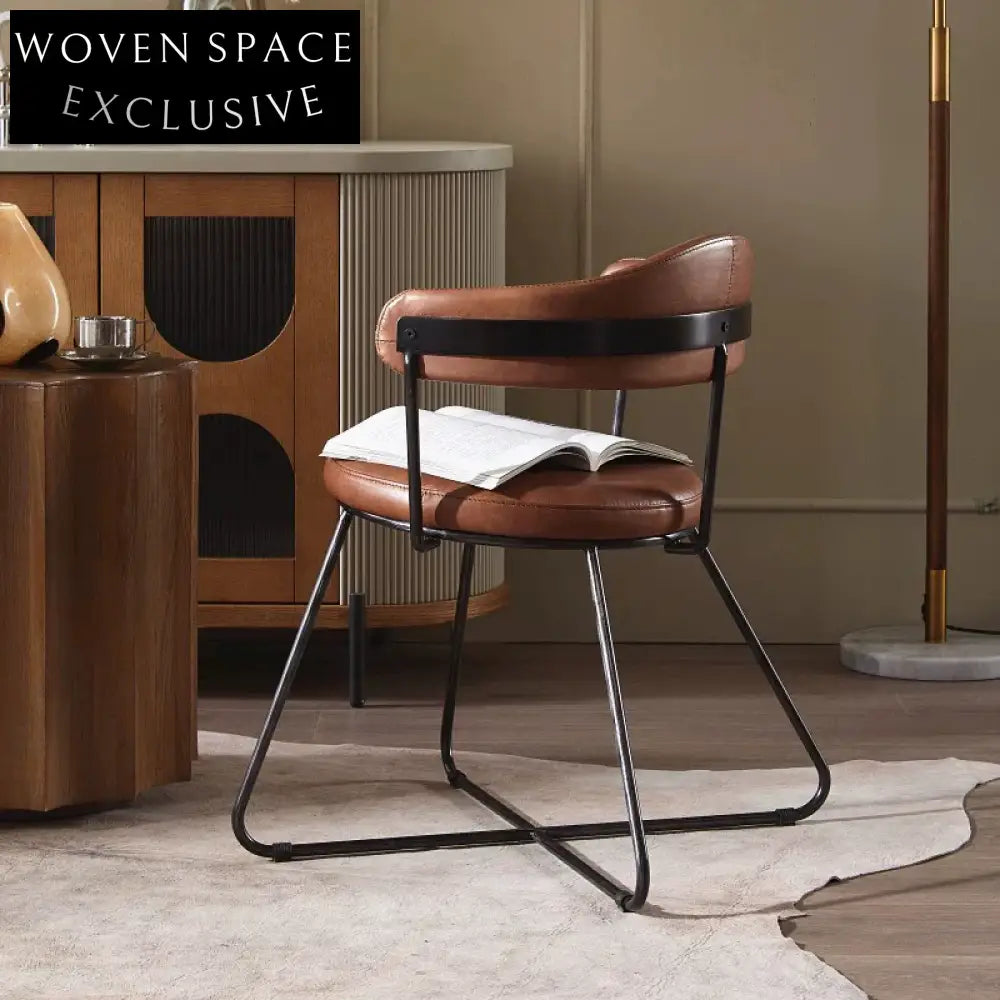 Nordic medieval style leather round chair iron creative dining chair industrial style designer retro backrest study