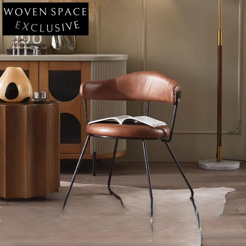 Nordic medieval style leather round chair iron creative dining chair industrial style designer retro backrest study