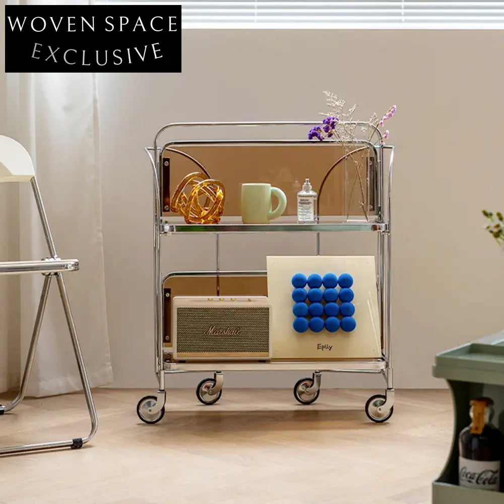 Nordic Minimalist 3-Tier Glass Metal Rolling Trolley Cart Coffee Table