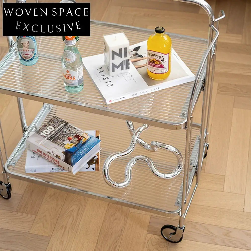 Nordic Minimalist 3-Tier Glass Metal Rolling Trolley Cart Coffee Table