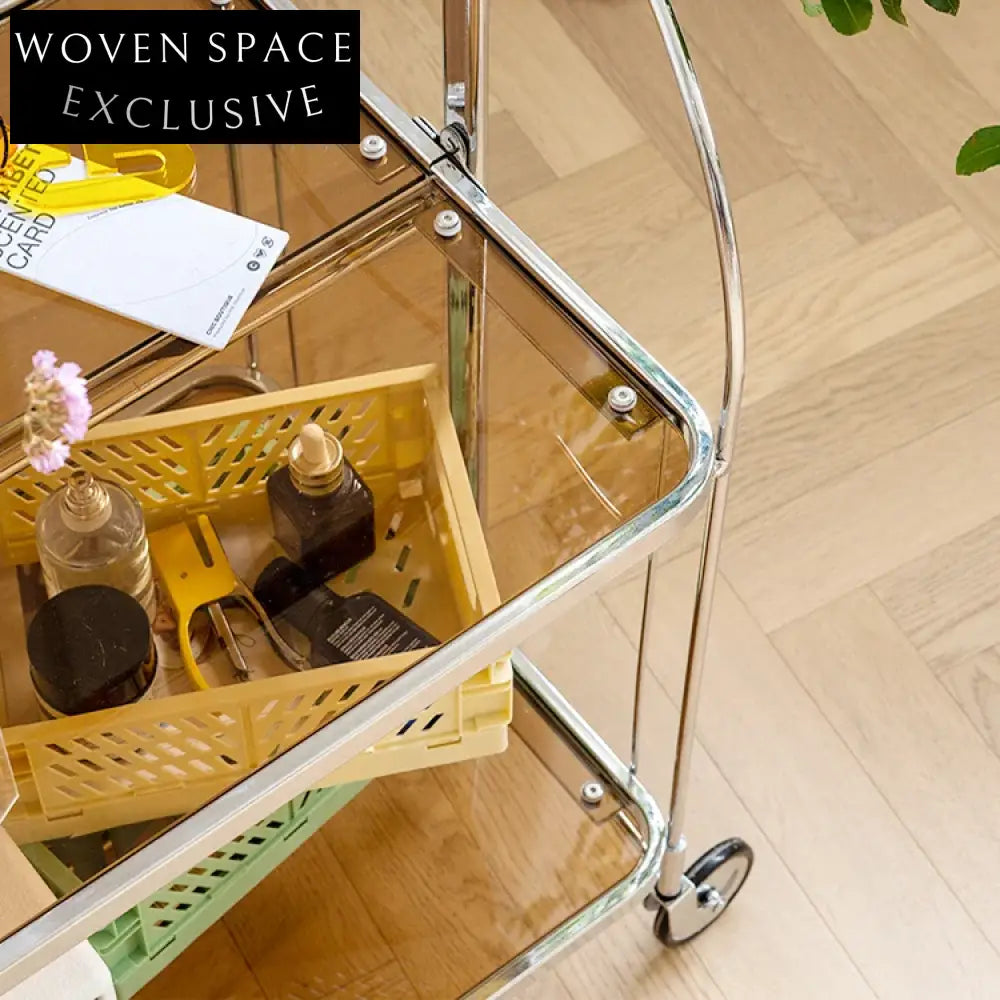 Nordic Minimalist 3-Tier Glass Metal Rolling Trolley Cart Coffee Table