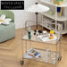 Nordic Minimalist 3-Tier Glass Metal Rolling Trolley Cart Coffee Table