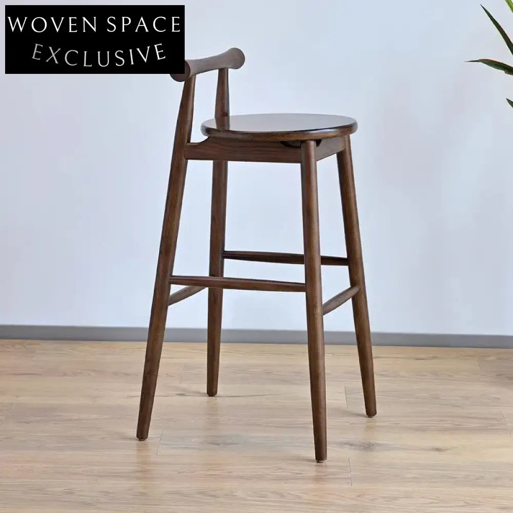 Nordic Minimalist Leather Upholstery Solid Wood High Back Kitchen Bar Stool