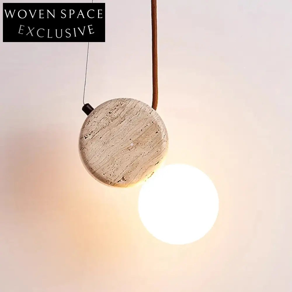 Nordic Minimalist Spherical Glass & Travertine Pendant Light Chandelier