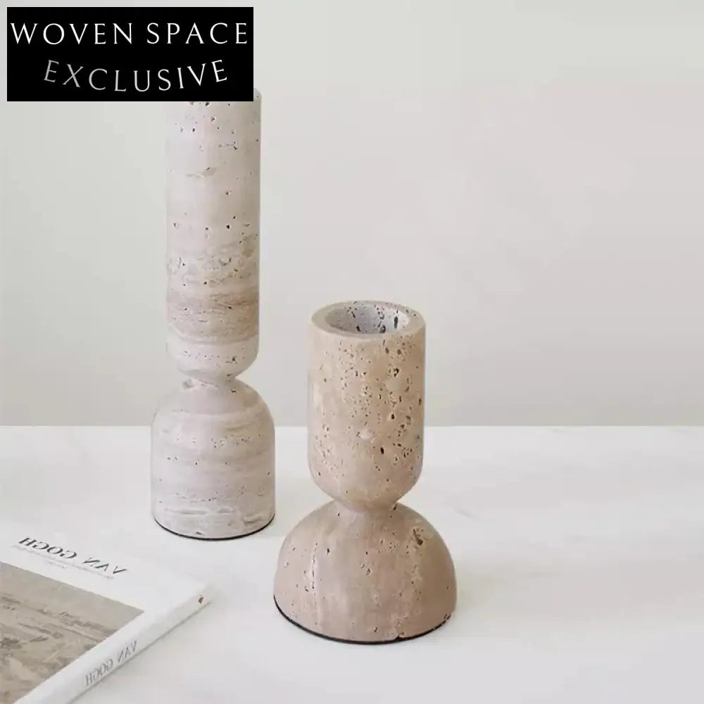 Nordic Minimalist Travertine Cylindrical Candle Holder | Elegant Living Room Decor