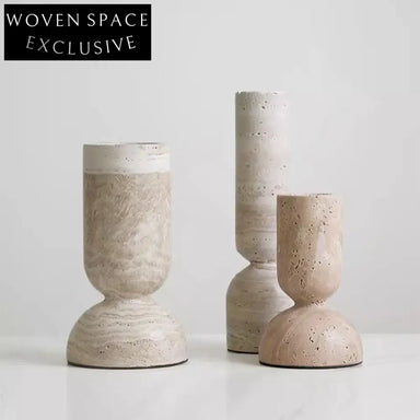 Nordic Minimalist Travertine Cylindrical Candle Holder | Elegant Living Room Decor
