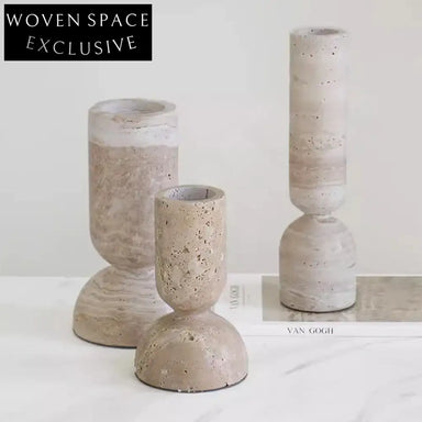 Nordic Minimalist Travertine Cylindrical Candle Holder | Elegant Living Room Decor