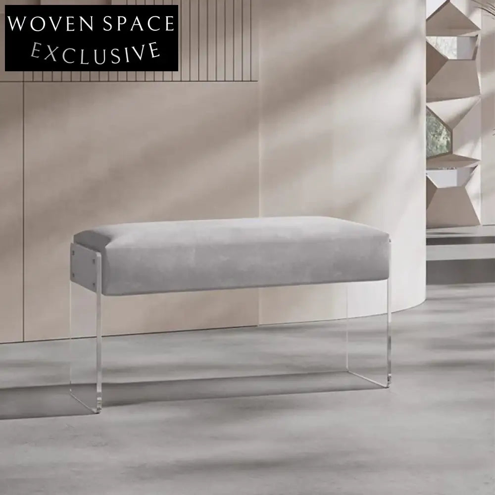 Nordic Minimalist Upholstered Rectangle Ottoman Bench with Acrylic Base