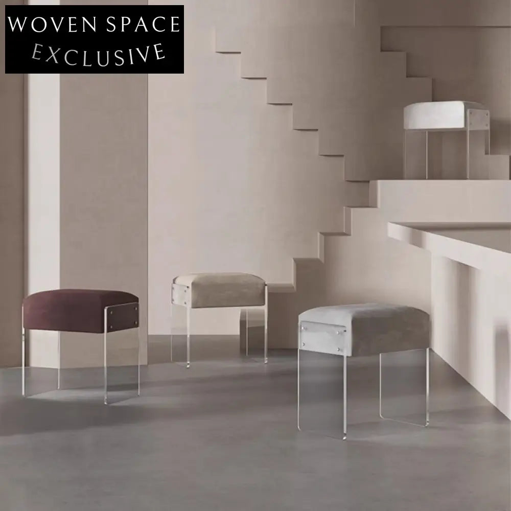 Nordic Minimalist Upholstered Rectangle Ottoman Bench with Acrylic Base