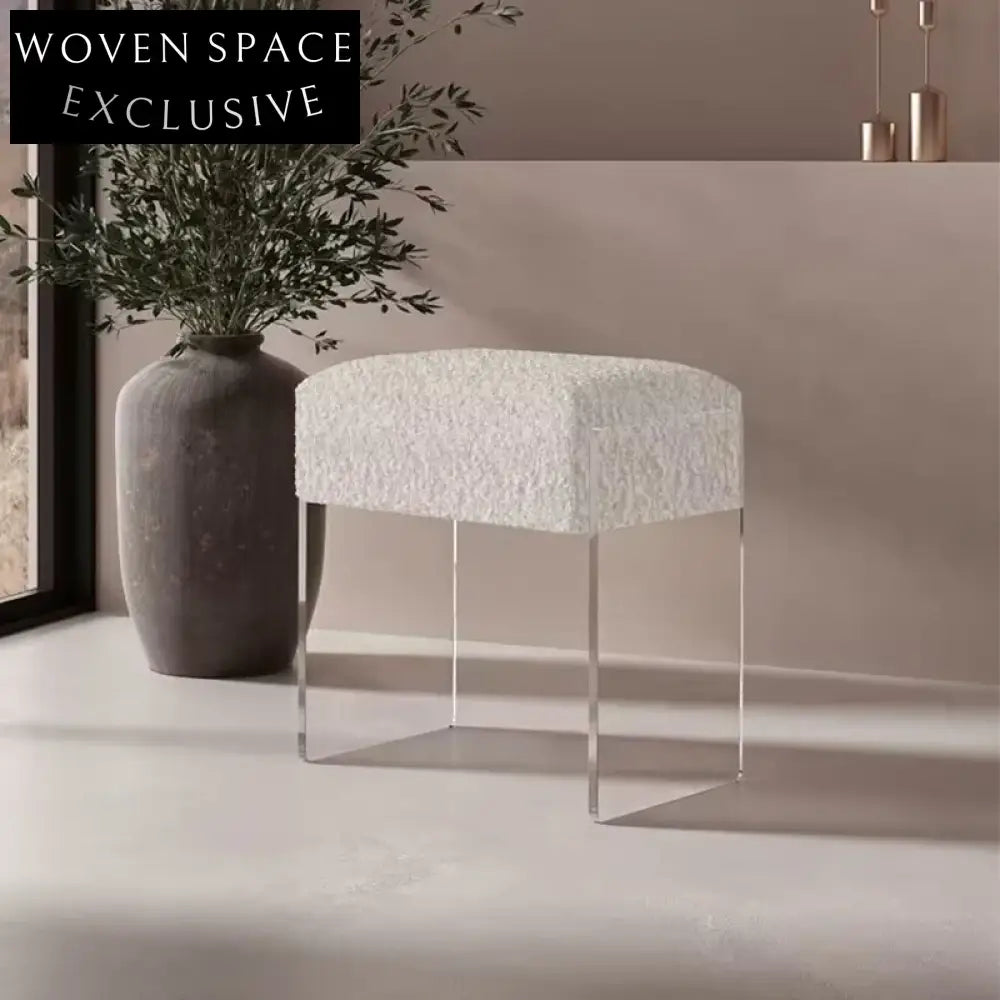 Nordic Minimalist Upholstered Rectangle Ottoman Bench with Acrylic Base