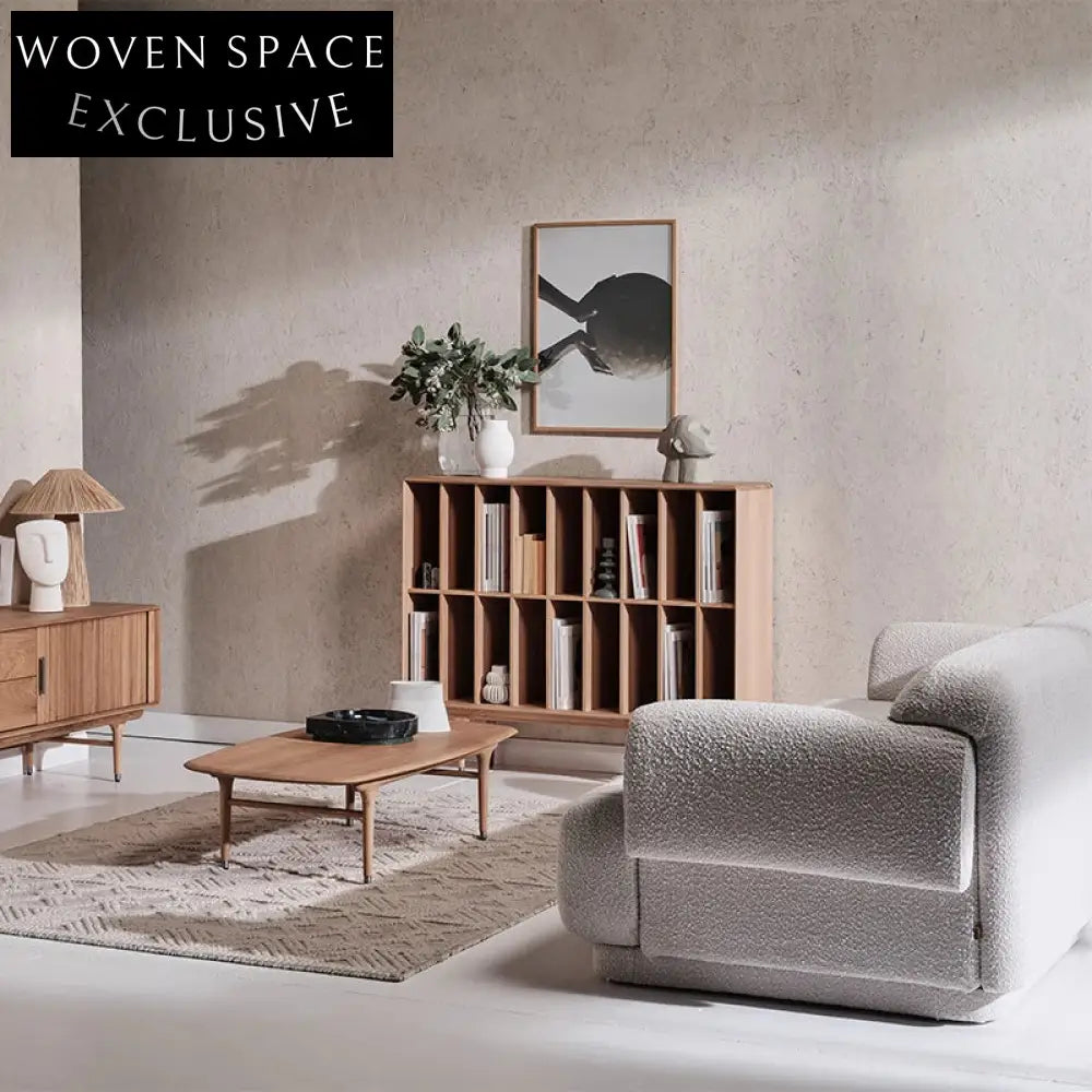 Nordic Minimalist Wabi-Sabi Pine Wood Floor L-Shape Sofa for Modern Living
