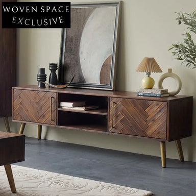 Nordic Minimalist Walnut Wood Media Console with Metal Legs Storage TV Stand