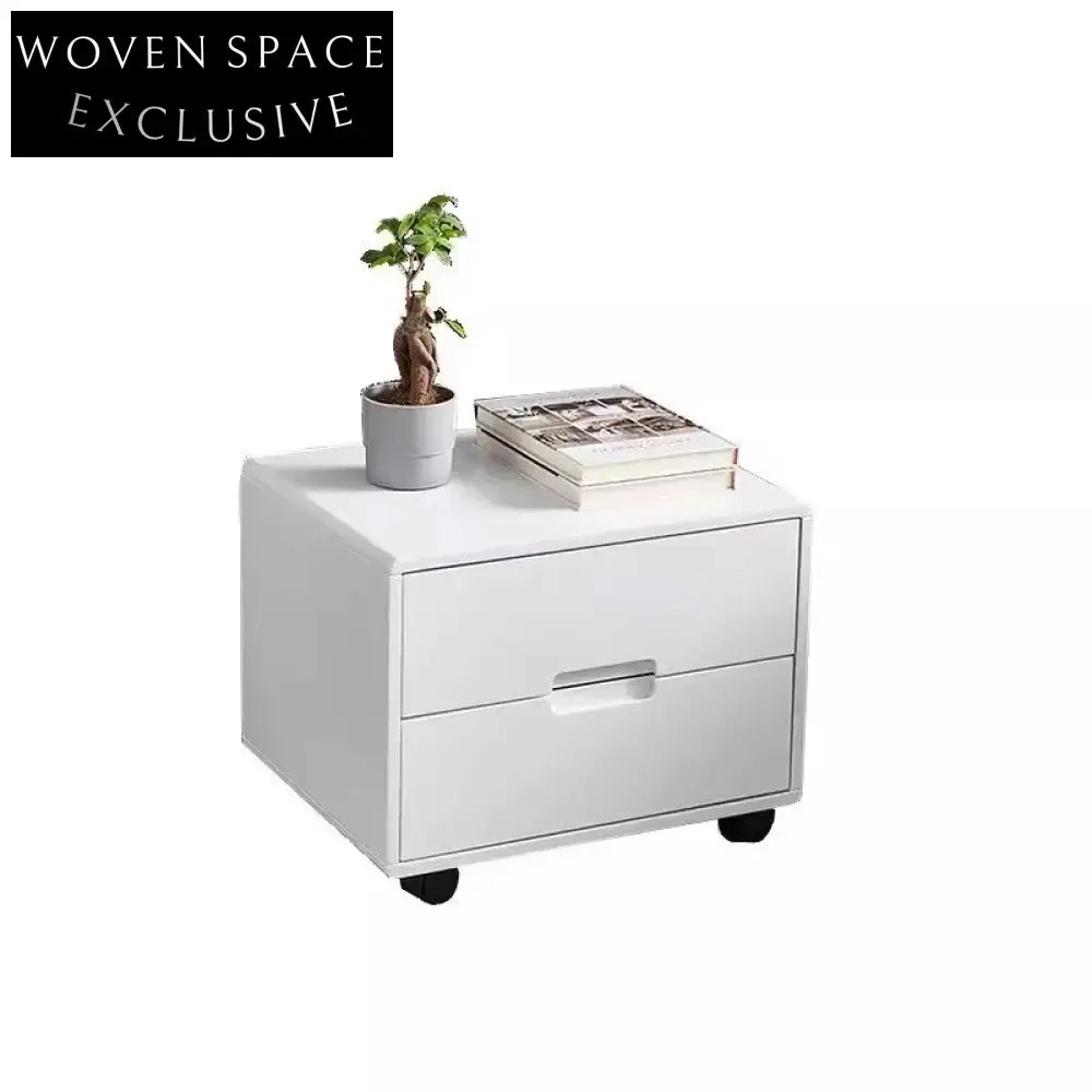 Nordic Minimalist White Square 2-Drawer Nightstand Cabinet for Bedroom Storage