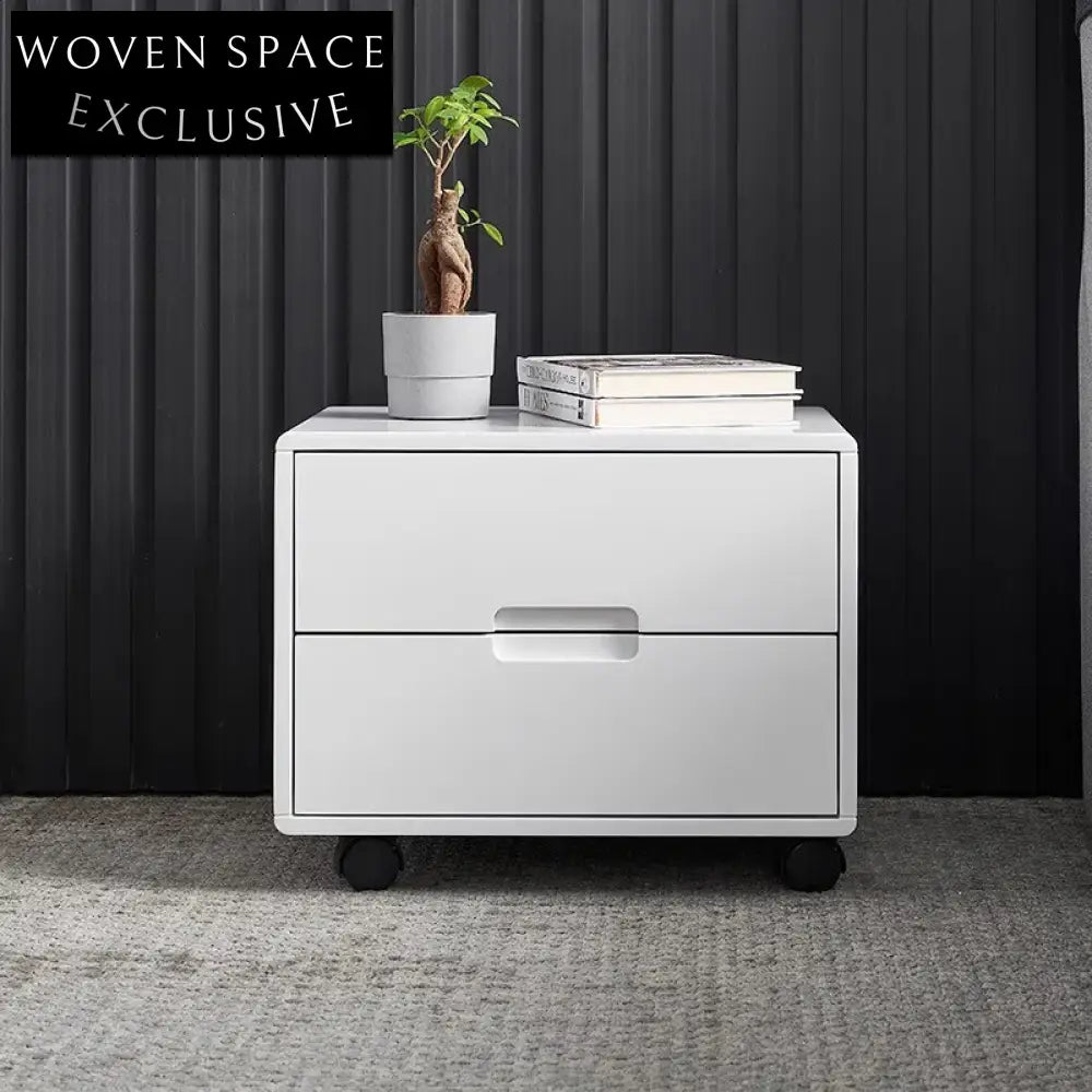 Nordic Minimalist White Square 2-Drawer Nightstand Cabinet for Bedroom Storage