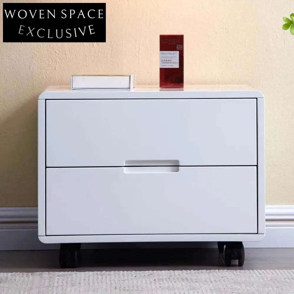 Nordic Minimalist White Square 2-Drawer Nightstand Cabinet for Bedroom Storage