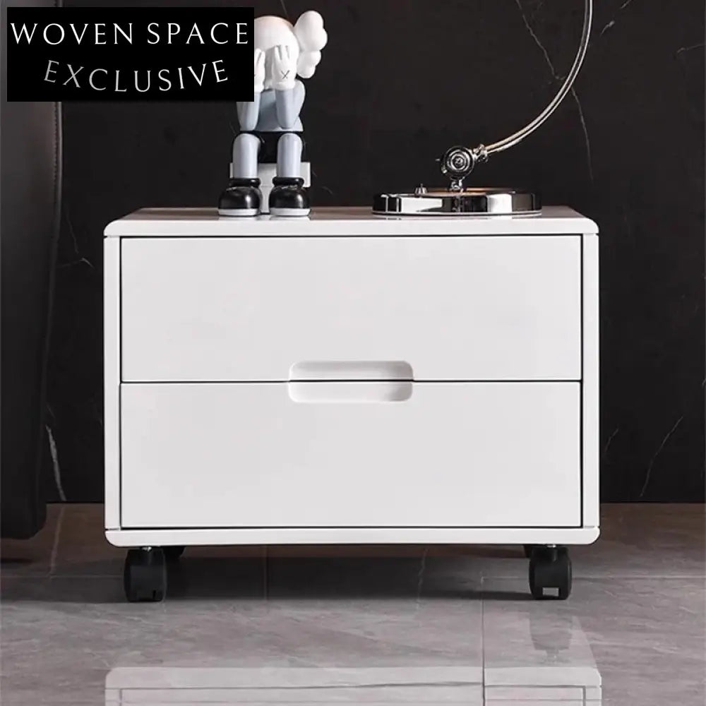Nordic Minimalist White Square 2-Drawer Nightstand Cabinet for Bedroom Storage