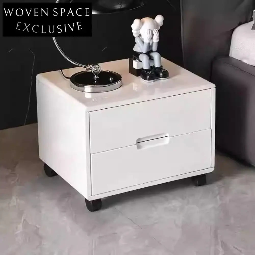Nordic Minimalist White Square Bedside Table with 2 Storage Drawers