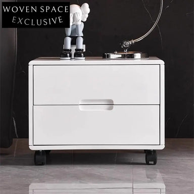 Nordic Minimalist White Square Bedside Table with 2 Storage Drawers