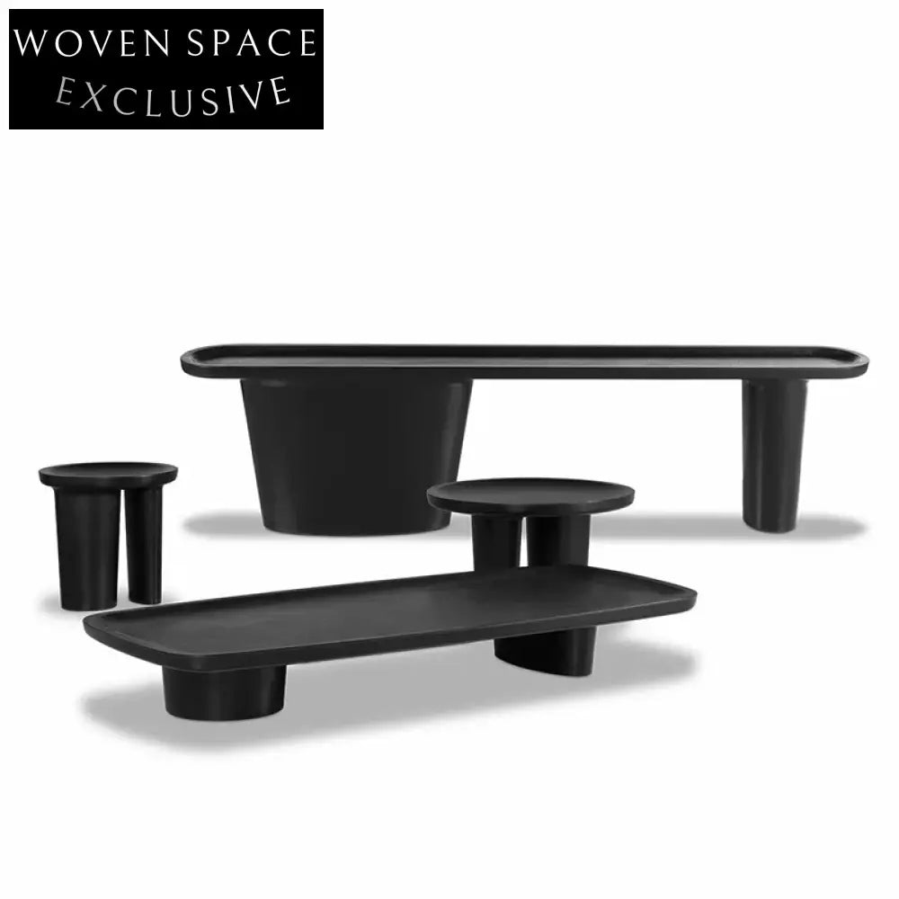 Nordic Modern Black Solid Wood Living Room Center Coffee Table Combination