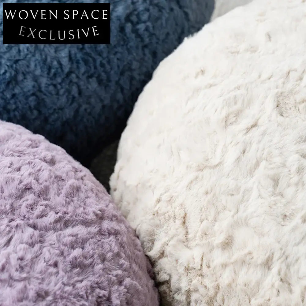 Nordic Modern Cube Fur Stool, Round Small Ottoman with 4 Wooden Legs