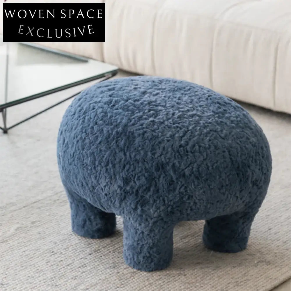 Nordic Modern Cube Fur Stool, Round Small Ottoman with 4 Wooden Legs