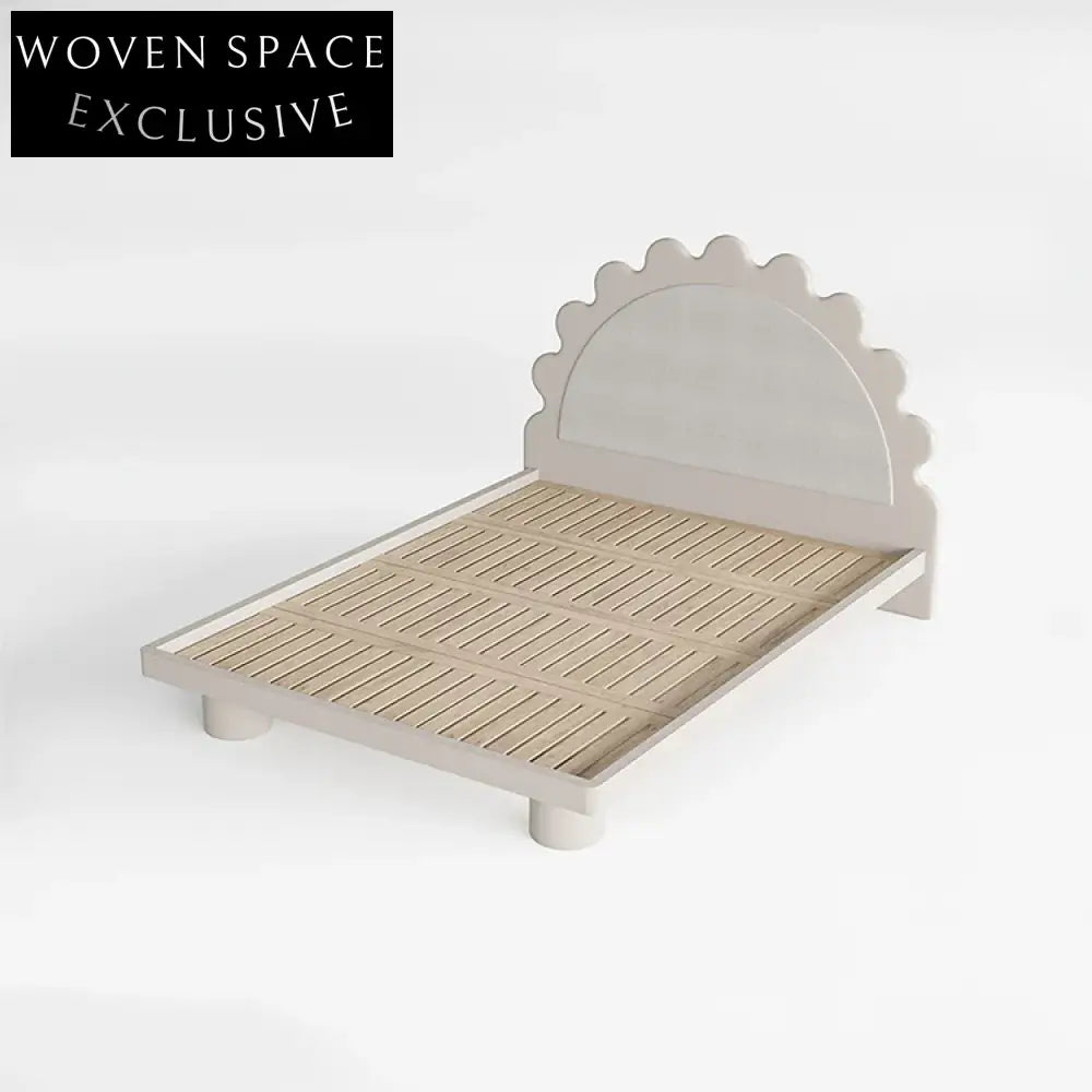 Nordic Modern Double Bed Frame with Unique Petal Gear Wheel Headboard
