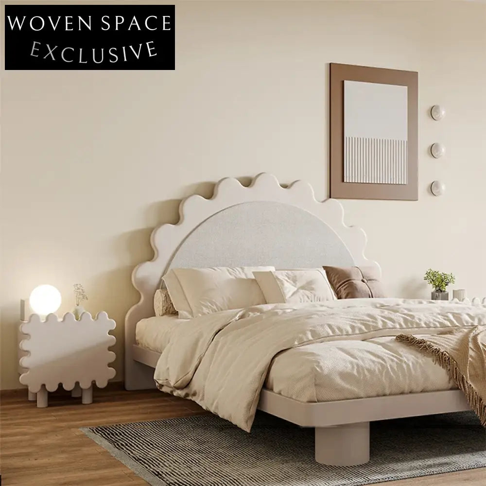 Nordic Modern Double Bed Frame with Unique Petal Gear Wheel Headboard