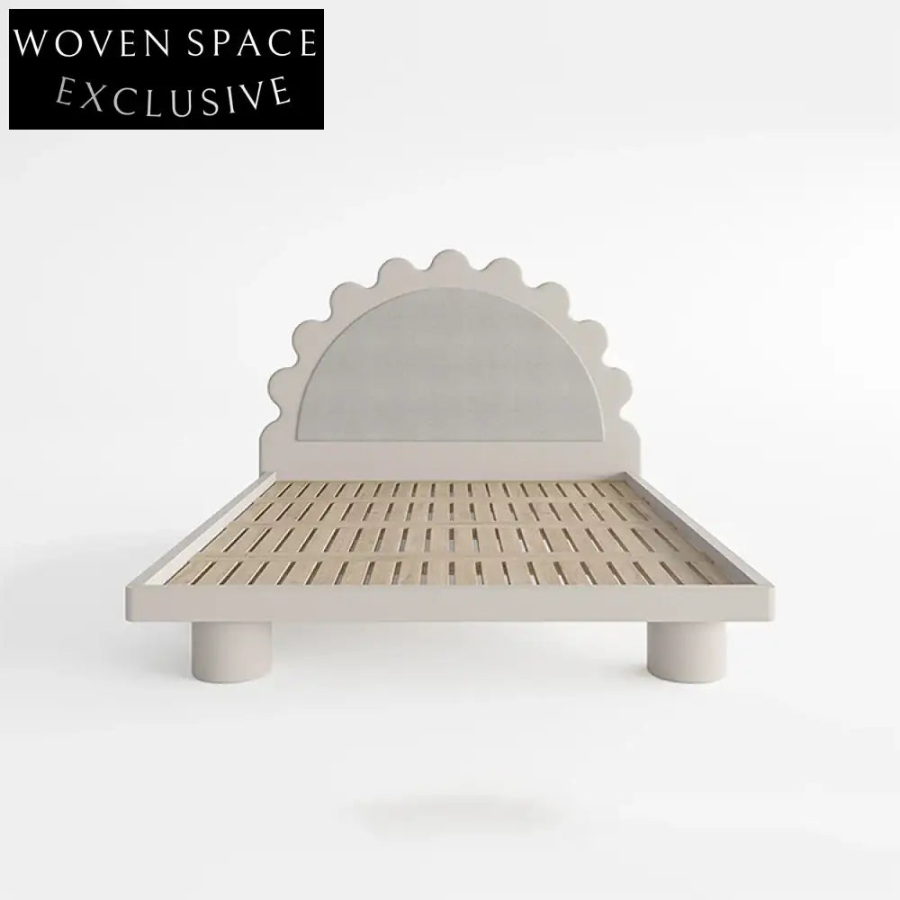 Nordic Modern Double Bed Frame with Unique Petal Gear Wheel Headboard