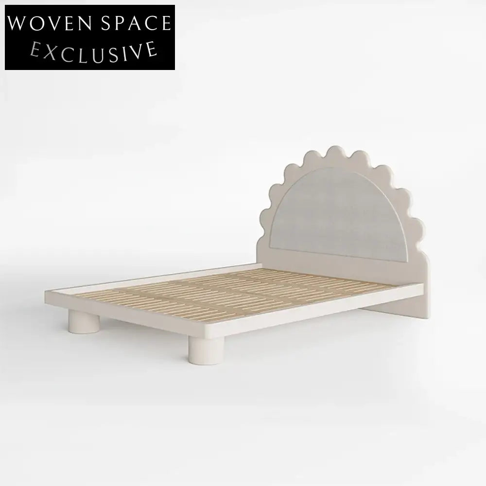 Nordic Modern Double Bed Frame with Unique Petal Gear Wheel Headboard
