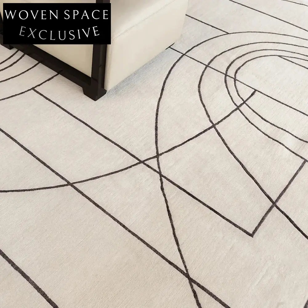 Nordic Modern Handmade Geometric Stripe Polyester Area Rug for Bedroom & Living Room