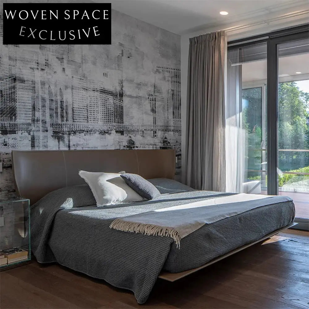 Nordic Modern Light Luxury Italian Leather Platform Bed for Master Bedroom