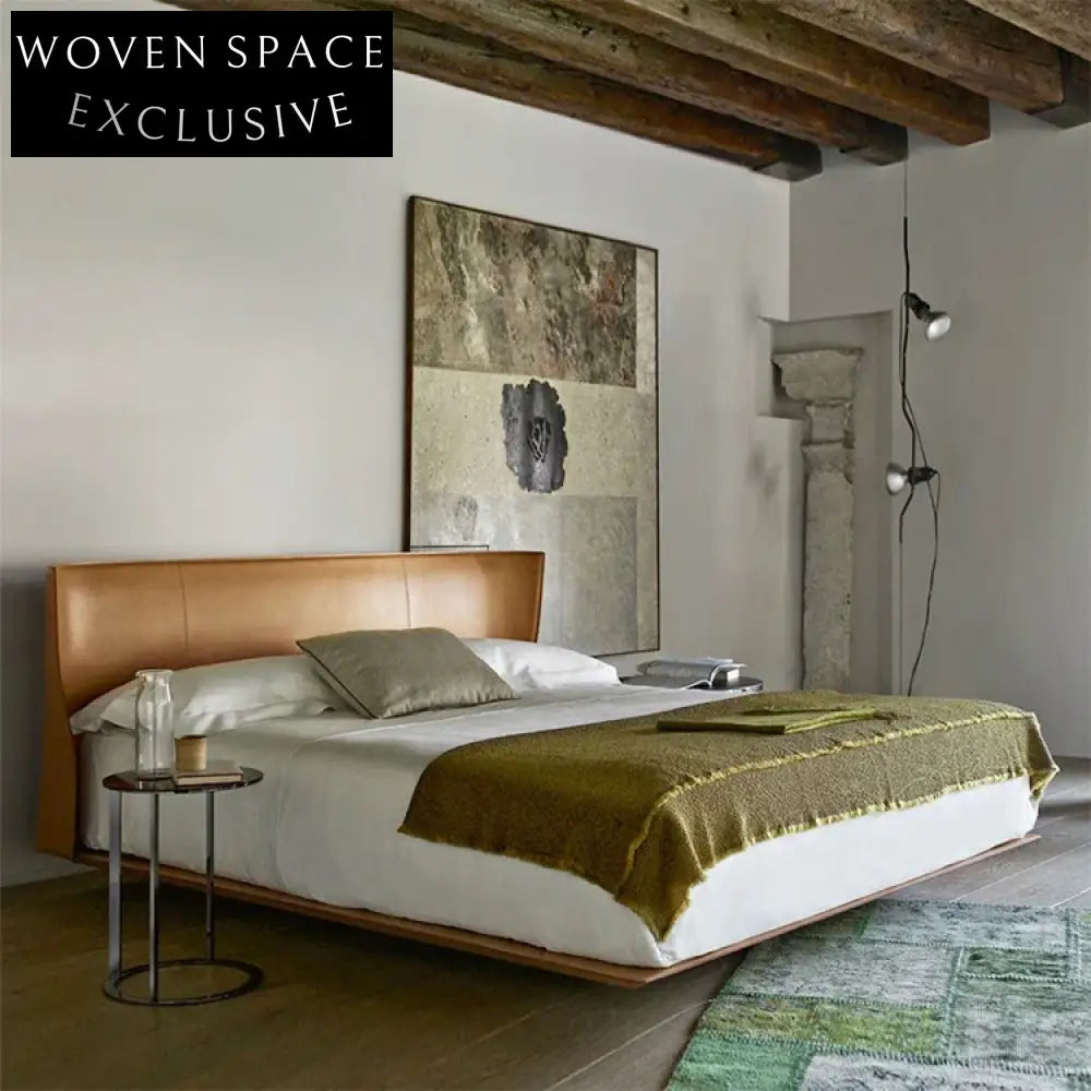 Nordic Modern Light Luxury Italian Leather Platform Bed for Master Bedroom