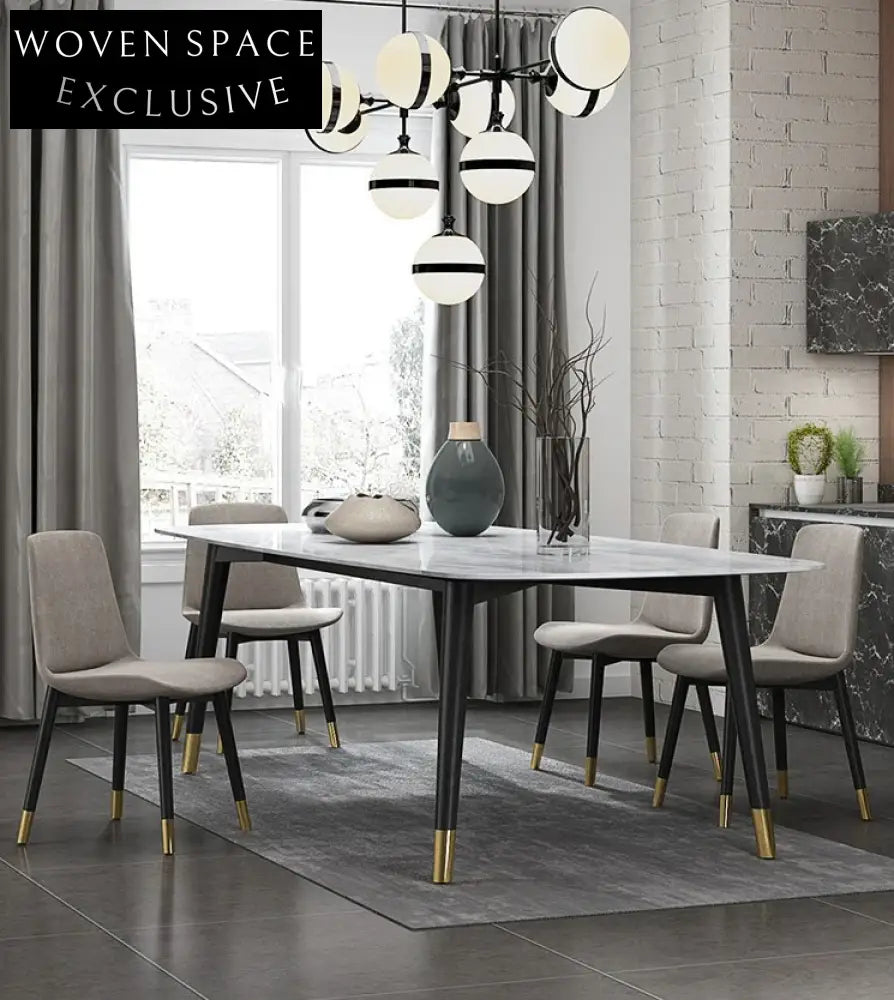 Nordic Modern Light Luxury Rectangular Marble Dining Table with Solid Wood Legs
