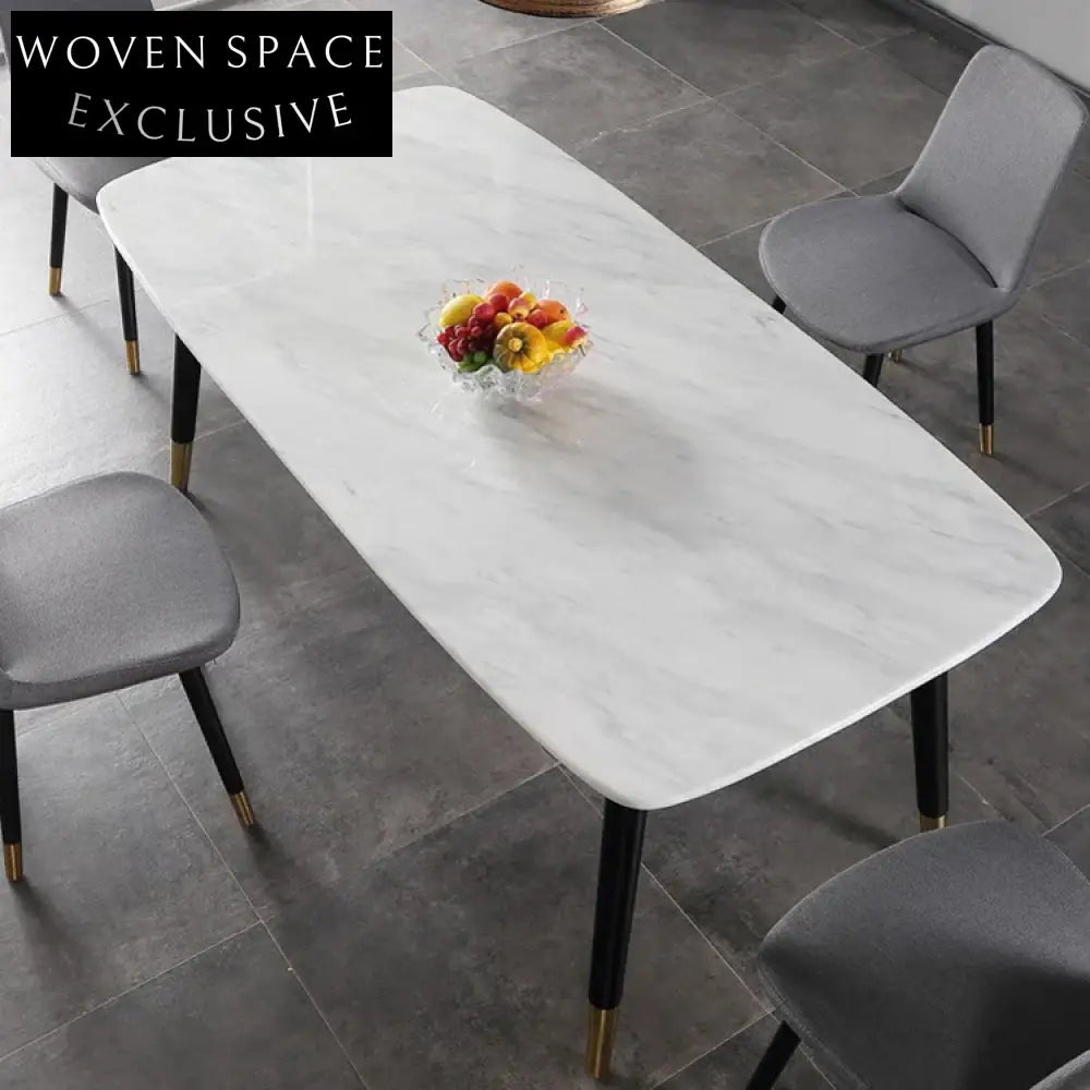 Nordic Modern Light Luxury Rectangular Marble Dining Table with Solid Wood Legs