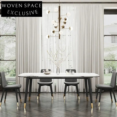Nordic Modern Light Luxury Rectangular Marble Dining Table with Solid Wood Legs