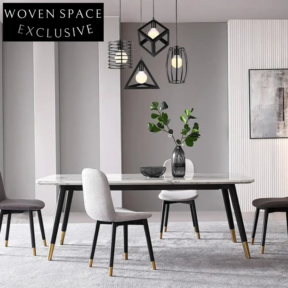 Nordic Modern Light Luxury Rectangular Marble Dining Table with Solid ...