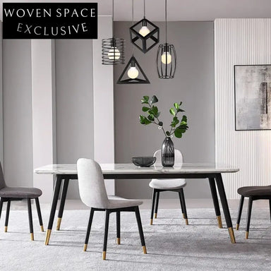 Nordic Modern Light Luxury Rectangular Marble Dining Table with Solid Wood Legs