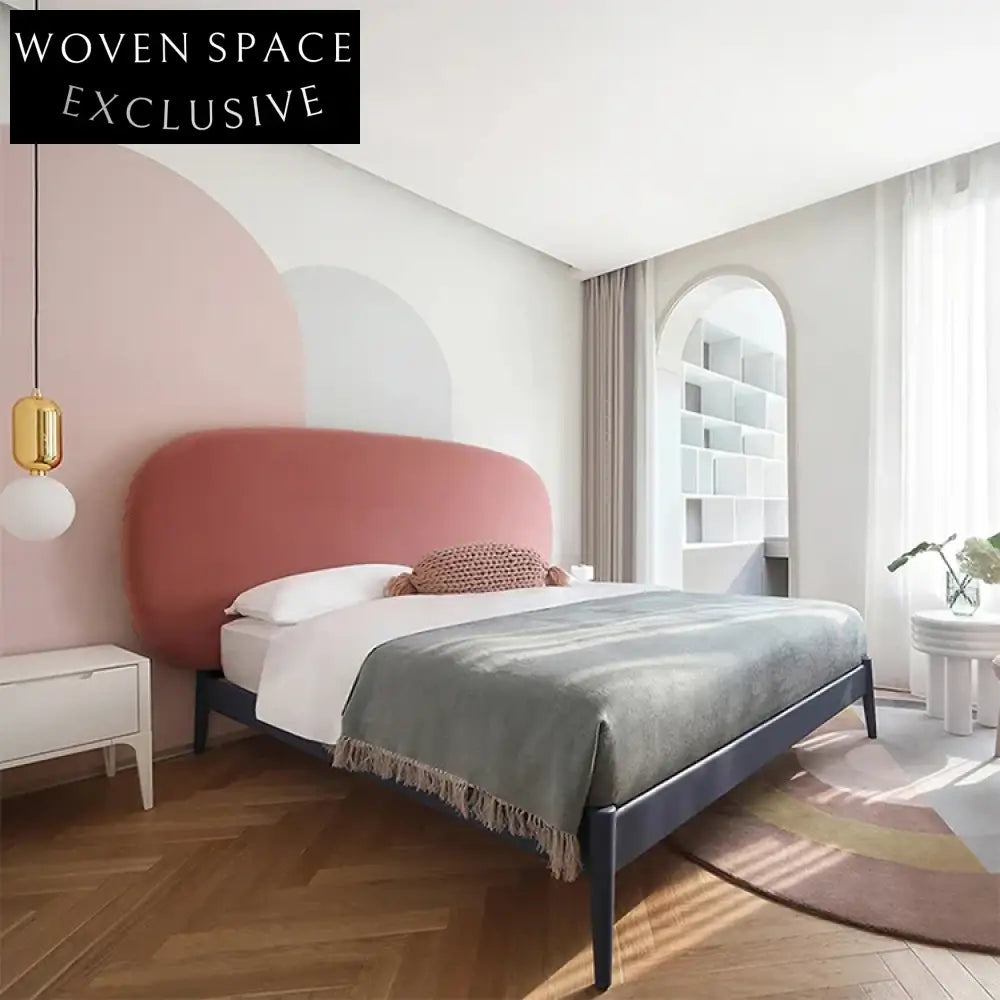 Nordic Modern Luxury Double Solid Wood Frame Velvet Upholstered Platform Bed