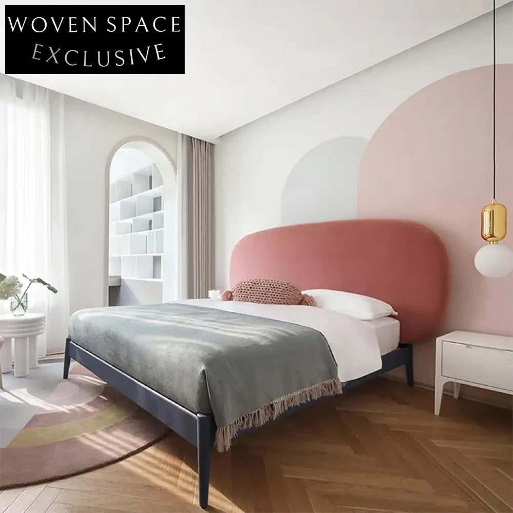 Nordic Modern Luxury Double Solid Wood Frame Velvet Upholstered Platform Bed