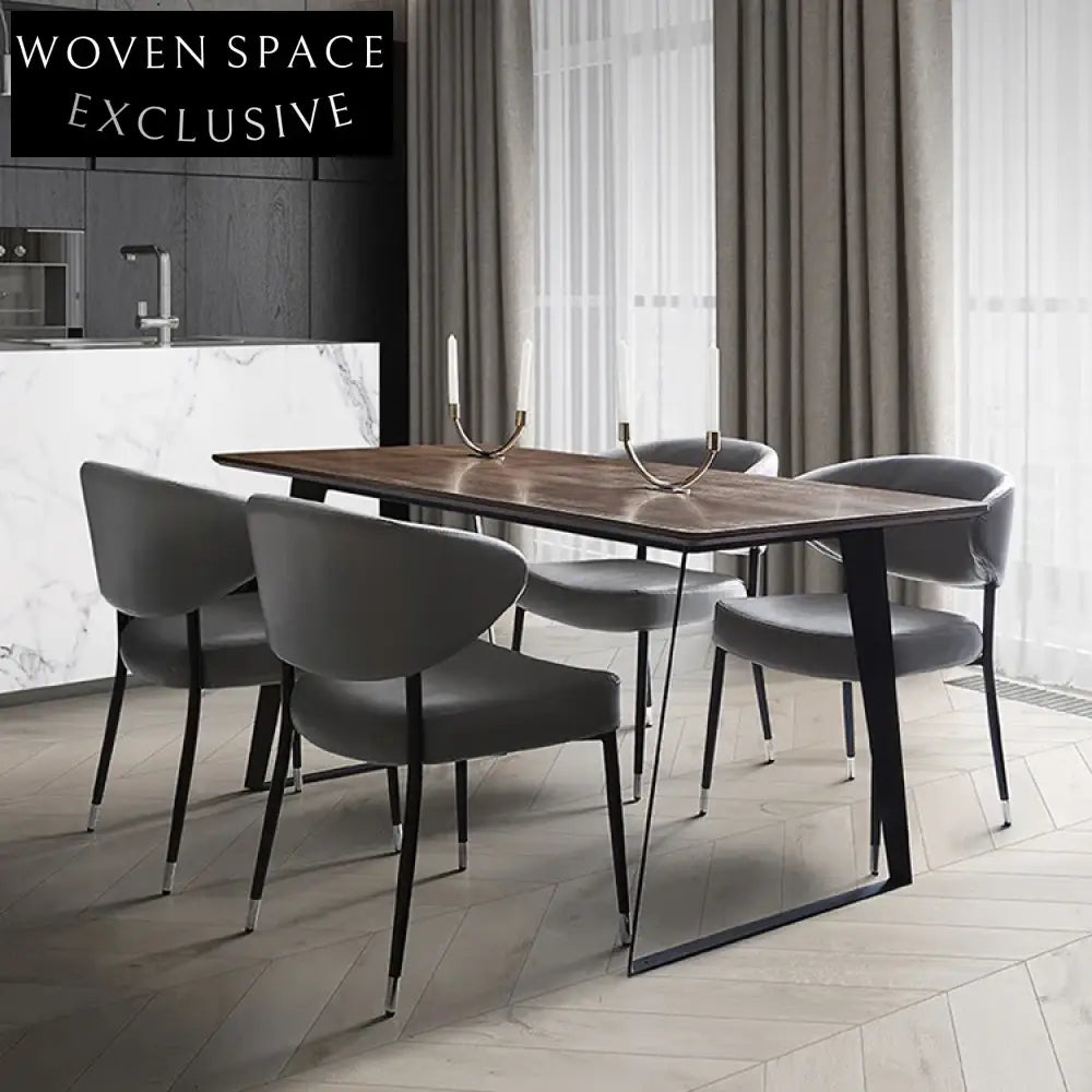 Nordic Modern Luxury Stainless Steel Dining Chair with Leather Seat for Home