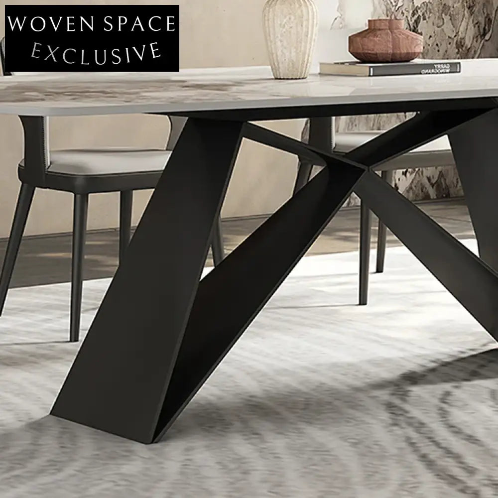 Nordic Modern Marble Slate Top 6-10 Seater X-Leg Dining Table