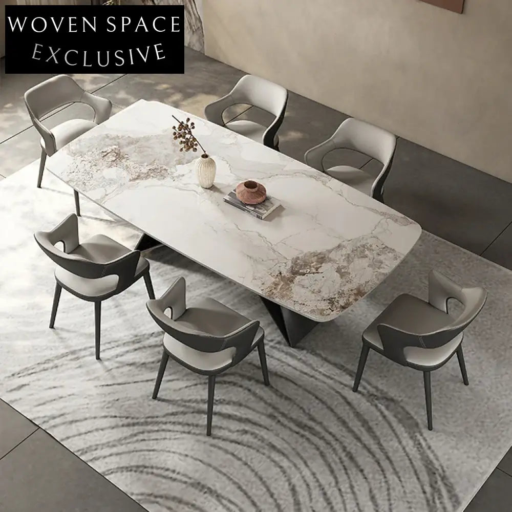 Nordic Modern Marble Slate Top 6-10 Seater X-Leg Dining Table
