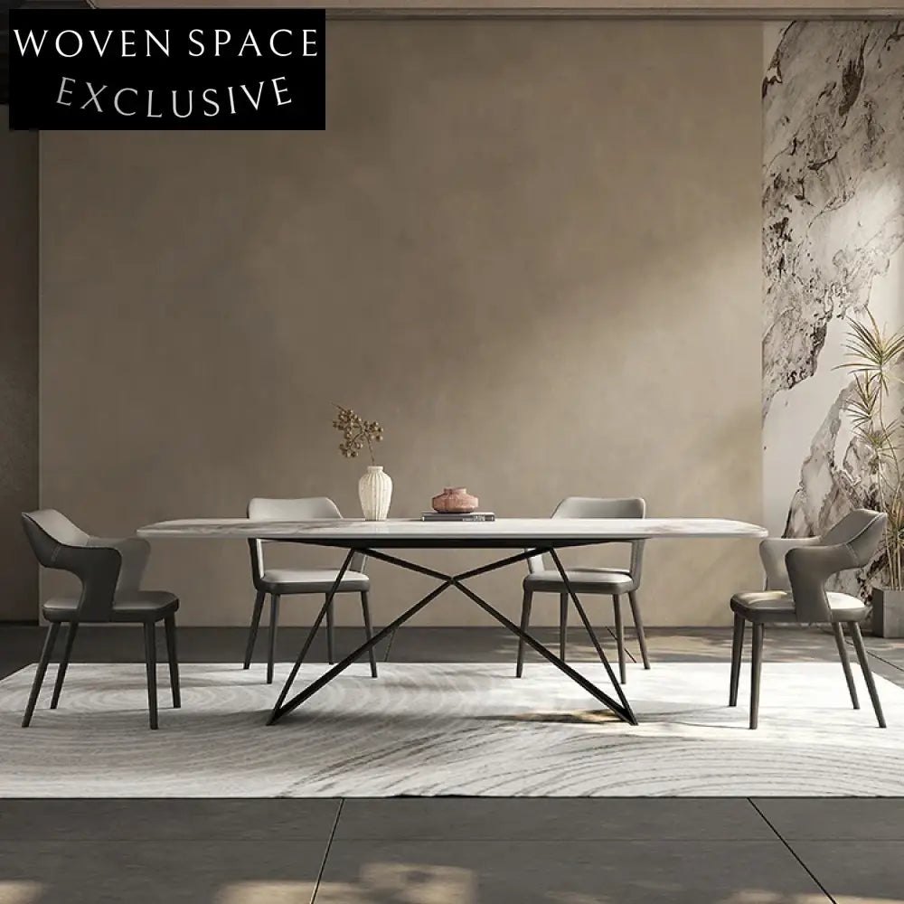 Nordic Modern Marble Slate Top 6-10 Seater X-Leg Dining Table