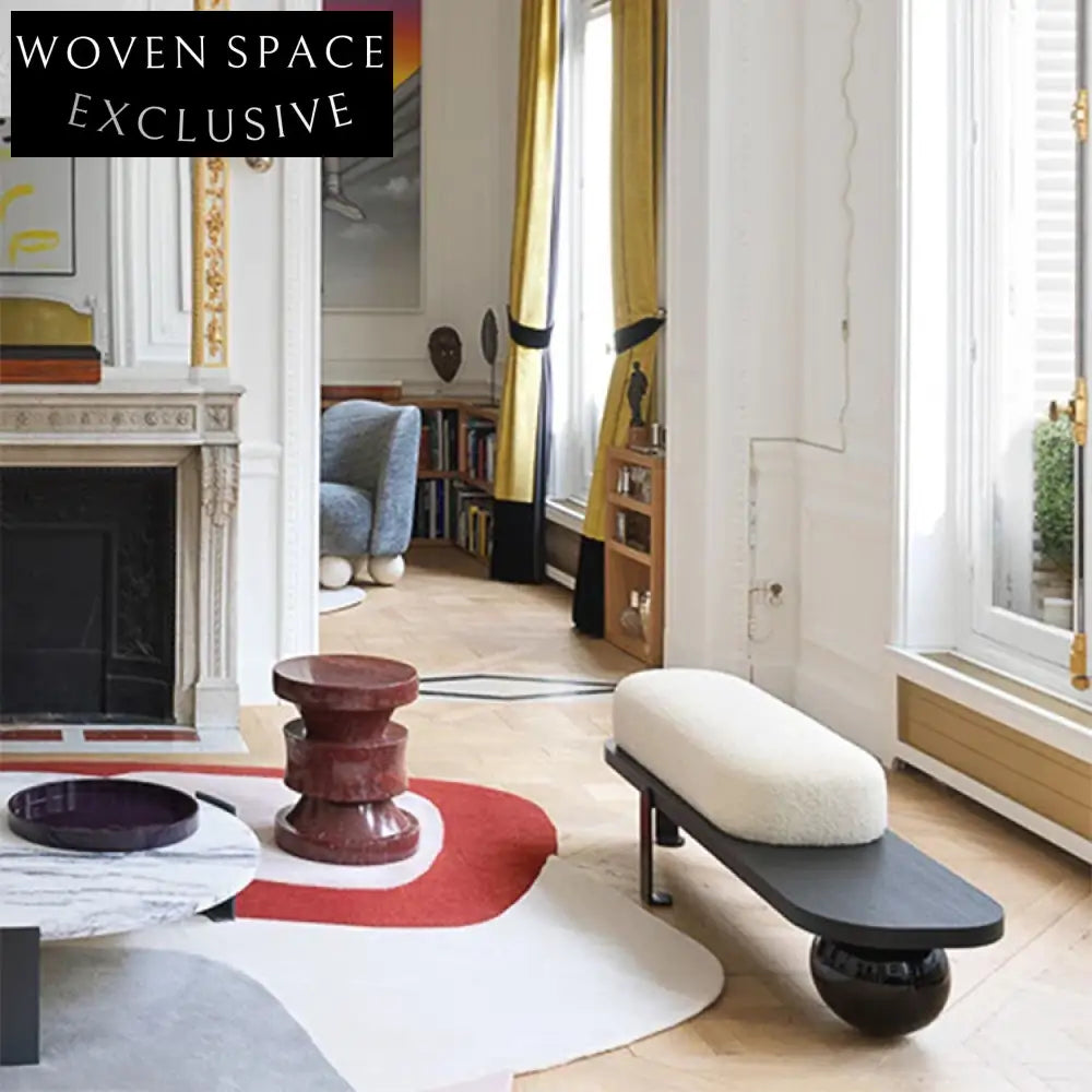 Nordic Modern Metal Base Wood Seat Fabric Upholstered Living Room Bench