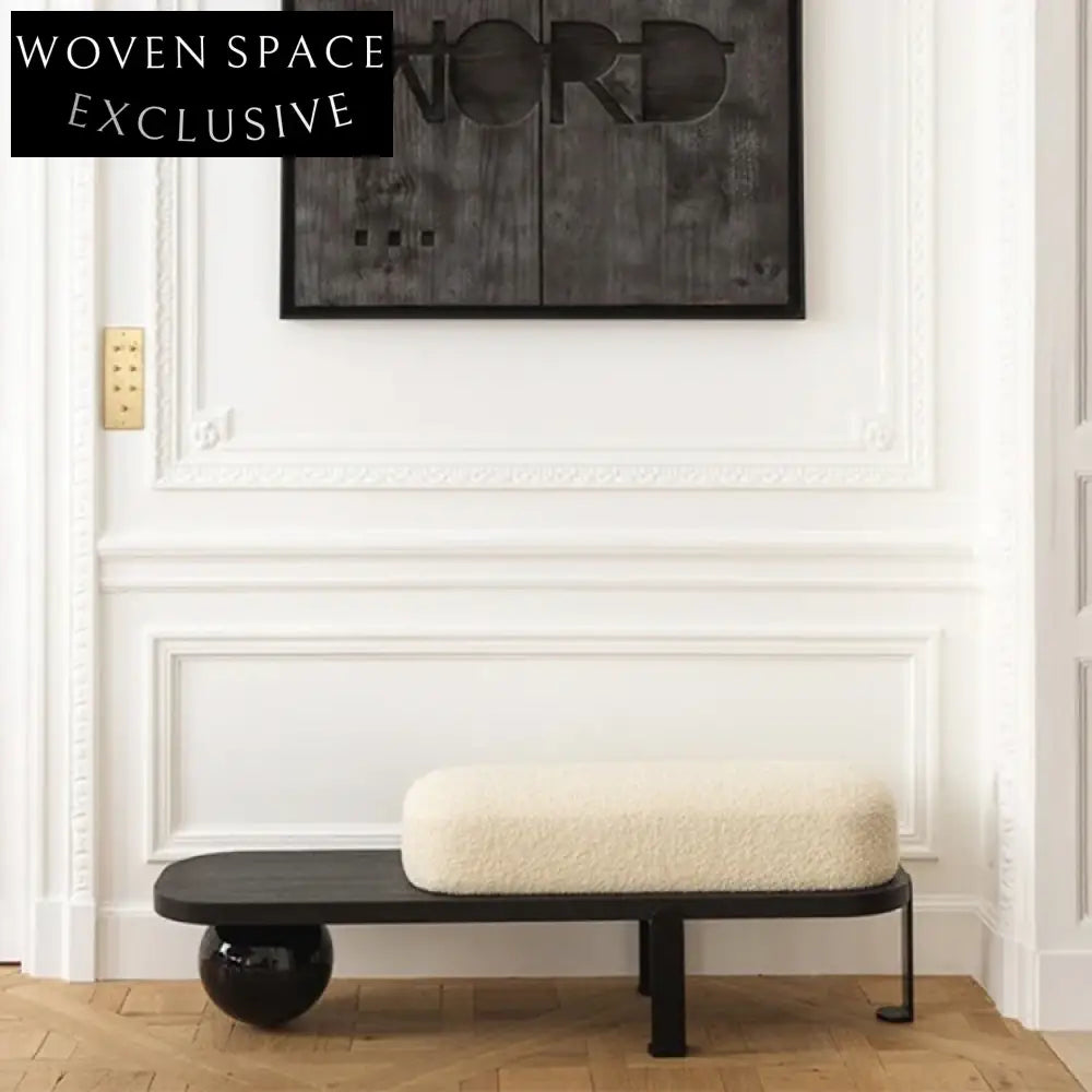 Nordic Modern Metal Base Wood Seat Fabric Upholstered Living Room Bench