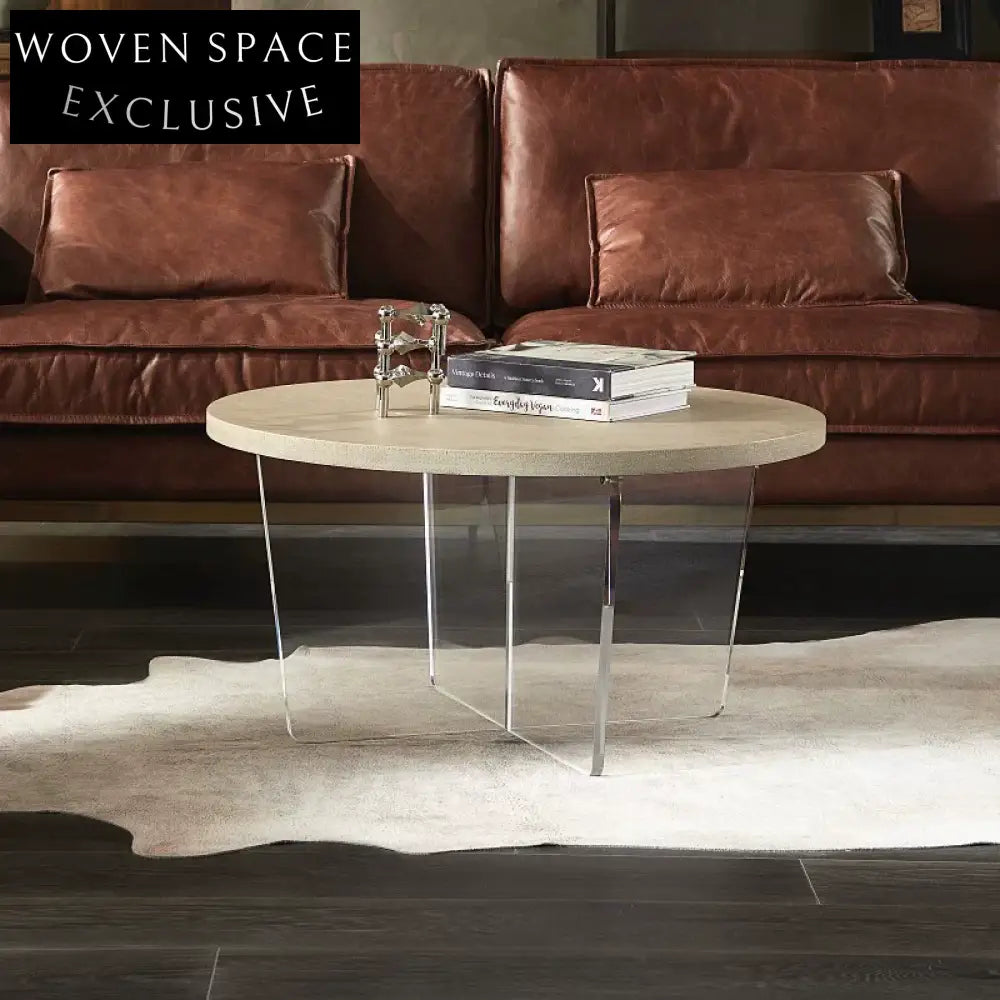 Nordic modern minimalist living room small apartment tea table combination acrylic cement paint round light luxury