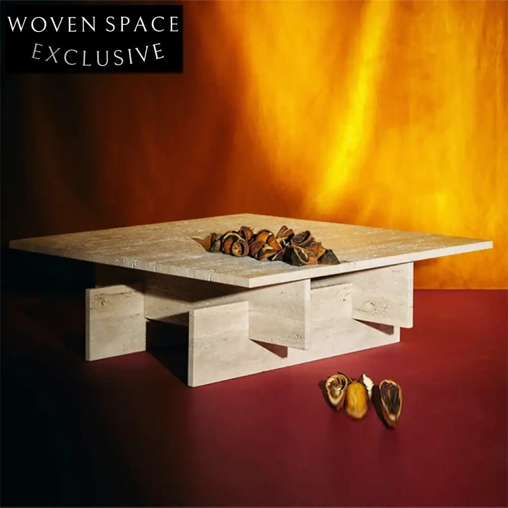 Nordic Modern Natural Travertine Coffee Table with Square Top for Living Room